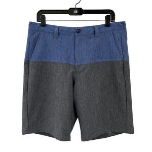 Caribbean Mens Blue Grey Colorblock Hybrid Swim Trunks Shorts 34